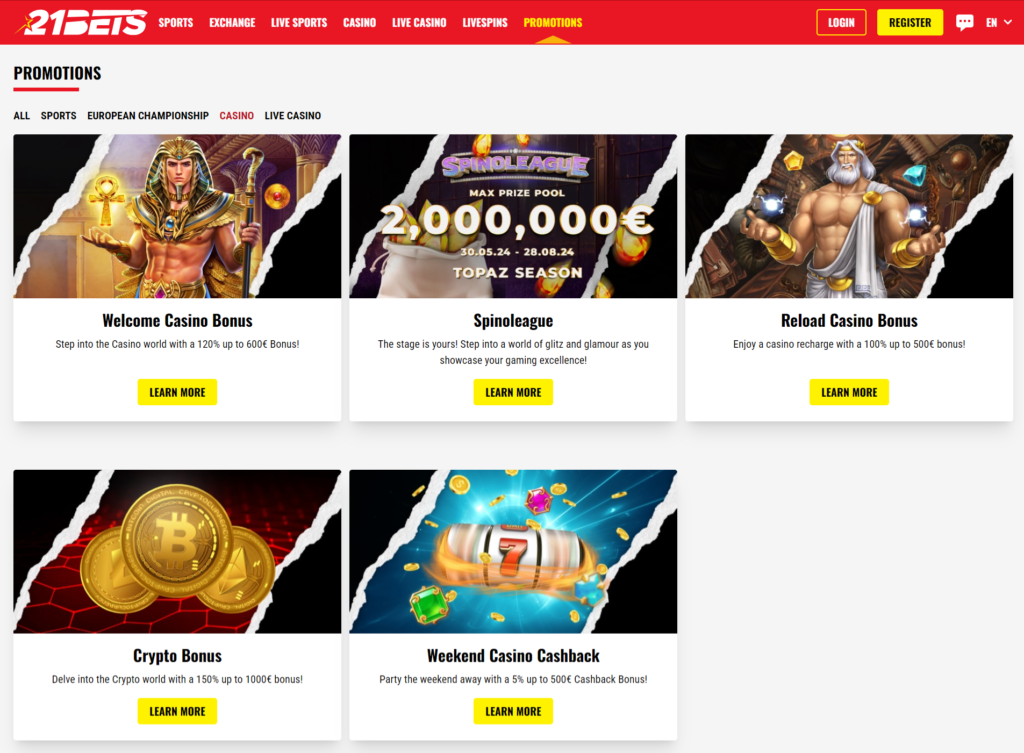 21Bets Casino Promotions